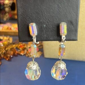 AB Elegant Silver Iridescent Drop Earrings
